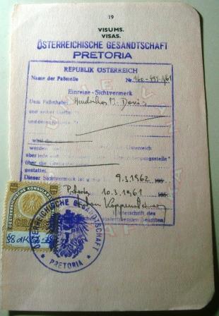 Página de passaporte da Áustria de 1961