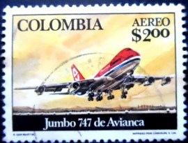 Selo postal da Colômbia de 1976 747 Jumbo Jet