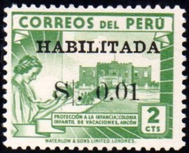 Selo postal do Peru de 1951 Children’s Holiday Center surcharged