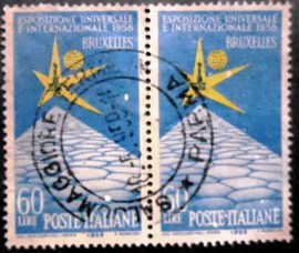 Par de selos postais da Itália de 1958 Brussels International Exhibition