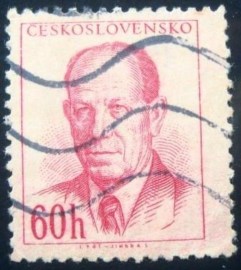 Selo postal da Tchecoslováquia de 1953 Antonín Zápotocký 60h