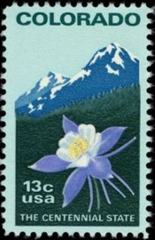 Selo postal dos Estados Unidos de 1977 Columbine and Rocky Mountains