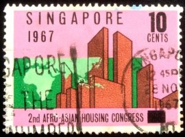 Selo postal de Cingapura de 1967 Buildings and map of Africa 10