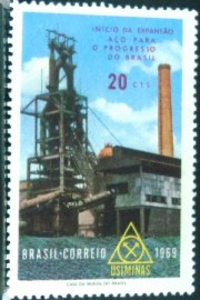 Selo postal do Brasil de 1969 Usiminas