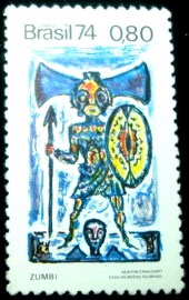 Selo postal do Brasil de 1974 Zumbi