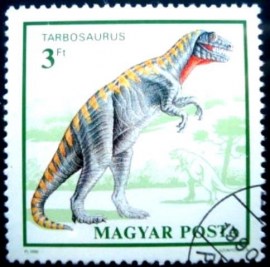 Selo postal da Hungria de 1990 Tarbosaurus