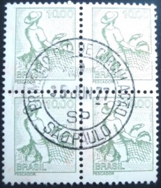 Quadra de selos postais do Brasil de 1977 Pescador