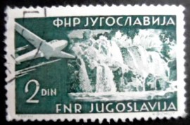 Selo postal da Iugoslávia de 1951 Plitvice Waterfall