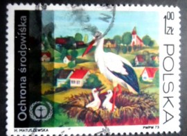 Selo postal da Polônia de 1973 White Stork's Nest