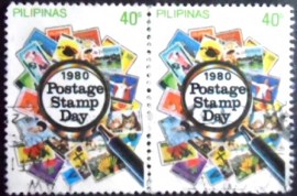 Par de selos postais das Filipinas de 1980 Stamp Day 40