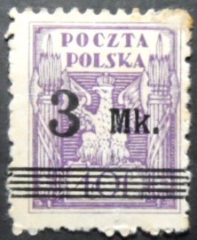 Selo postal da Polônia de 1921 Eagle Surcharged 3