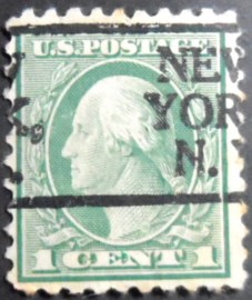 Selo postal dos Estados Unidos de 1916 George Washington precancels NY