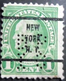 Selo postal dos Estados Unidos de 1927 Benjamin Franklin precancels NY