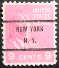 Selo postal dos Estados Unidos de 1938 William H. Harrison precancels