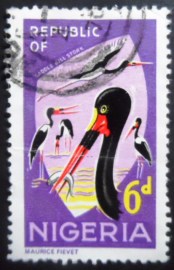 Selo postal da Nigéria de 1966 Saddle-billed Stork