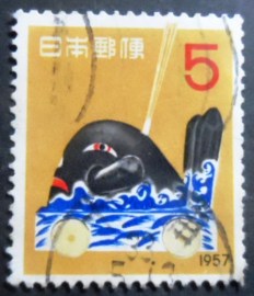 Selo postal do Japão de 1956 Danjiri Whale Folk Toy