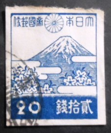 Selo postal do Japão de 1945 Mount Fuji Blue