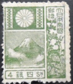 Selo postal do Japão de 1922 Mt Fuji and Deer Green