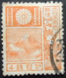 Selo postal do Japão de 1929 Mt. Fuji and Deer Orange/Red