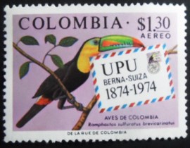 Selo postal da Colômbia de 1974 Keel-billed Toucan