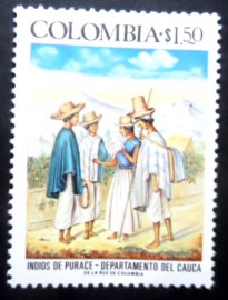 Selo postal da Colômbia de 1976 Indians of Purace