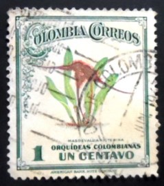 Selo postal da Colômbia de 1947 Masdevallia nicterina