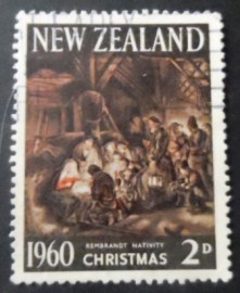 Selo postal da Nova Zelândia de 1960 Adoration of the Shepherds