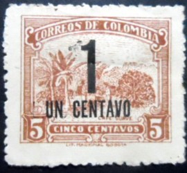 Selo postal da Colômbia de 1946 Coffee Plantation Overprinted