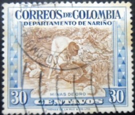 Selo postal da Colômbia de 1956 Gold Mining