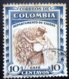 Selo postal da Colômbia de 1956 Coffee harvest 10