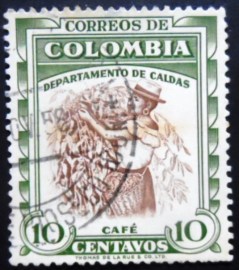 Selo postal da Colômbia de 1956 Coffee harvest Caldas 10