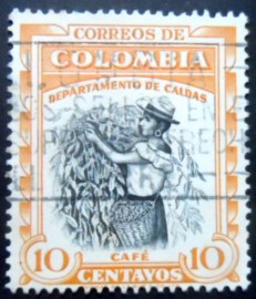 Selo postal da Colômbia de 1956 Coffee harvest 10