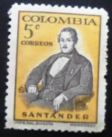 Selo postal da Colômbia de 1959 Francisco de Paula Santander