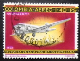 Selo postal da Colômbia de 1966 Douglas DC 3