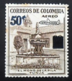 Selo postal da Colômbia de 1959 Mono Fountain