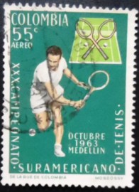 Selo postal da Colômbia de 1963 Tennisplayer