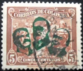 Selo postal da Colômbia de 1945 Coffee Picking Overprinted