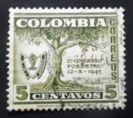 Selo postal da Colômbia de 1949 Tree and Congress Emblem