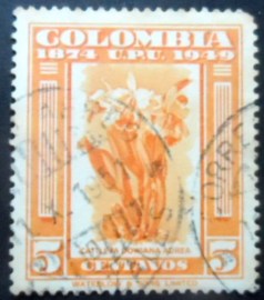 Selo postal da Colômbia de 1950 Cattleya dowiana aurea