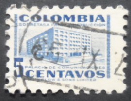 Selo postal da Colômbia de 1952 Communications Building