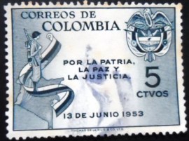 Selo postal da Colômbia de 1954 Gen. Gustavo Rojas Pinilla