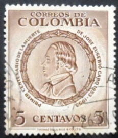 Selo postal da Colômbia de 1955 Jose Eusebio Caro