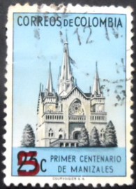 Selo postal da Colômbia de 1953 Cathedral of Manizales Overprinted