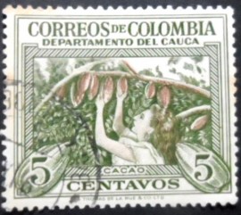 Selo postal da Colômbia de 1956 Cacao harvest