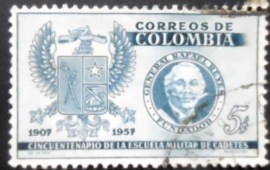 Selo postal da Colômbia de 1957 Coat of Arms and General Reyes