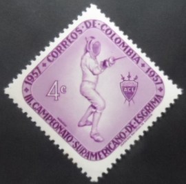 Selo postal da Colômbia de 1957 Fencer