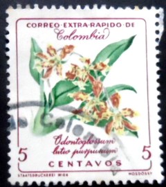 Selo postal da Colômbia de 1960 Odontoglossum luteo purpureum