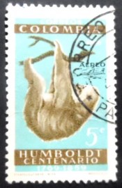 Selo postal da Colômbia de 1961 Linnaeus's two-toed Sloth overprinted