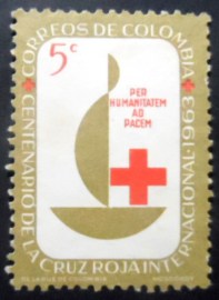 Selo postal da Colômbia de 1963 Anniversary logo of the Red Cross