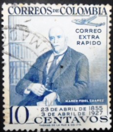 Selo postal da Colômbia de 1955 Marco Fidel Suarez